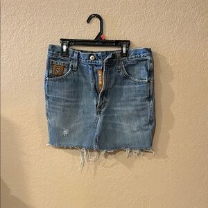Cinch Light Blue Distressed Denim Mini Skirt